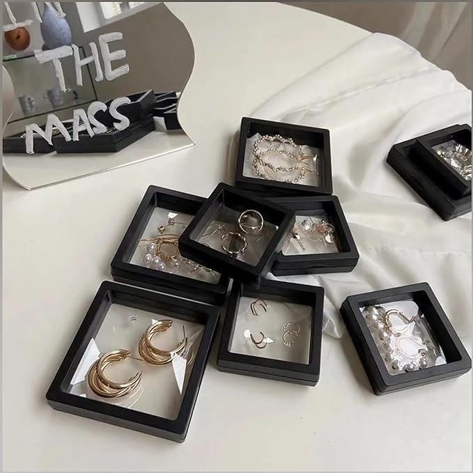 12PCS 3D Floating Frame Display Stand, Jewelry Box, Gift Box, Ornament Organizer, Small Travel Jewelry Box, PE Film Anti-Oxidation, Suspended Display Box Stackable (4.33 * 4.33, Type 1) - Image 3