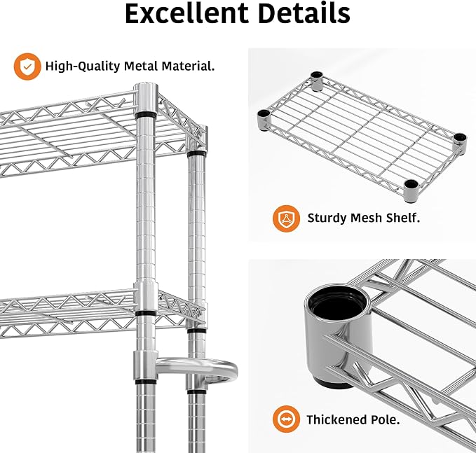 Garvee 5-Tier Storage Shelves Heavy Duty Metal Wire Rack Shelving, 1100 LBS Capacity Rolling Storage Rack with Wheels, for Living Room Pantry Kitchen Bedroom Organization - Image 7