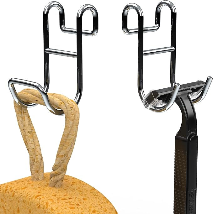Shower Caddy Shelf Basket Rack Hooks Stainless Steel Metal Bathroom Hangers Hanging for Loofah Robe Massage Towel Squeegee Sponge Razor 2 Pack by Joyfulitems