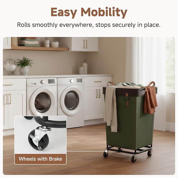 StorageWorks 160L Laundry Basket with Wheels, Large Rolling Hampers for Clothing Organizer, Dirty Clothes Basket for Hotel, Home, Closet, Dorm, Green - Image 4