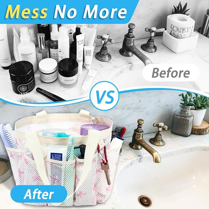 Fammart Mesh Shower Caddy Portable for College Dorm Room Essentials, 8-Pocket Large Shower Basket Tote Bag with 2 Handles for Toiletry, Bathroom, Beach, Camp, Gym - Image 6