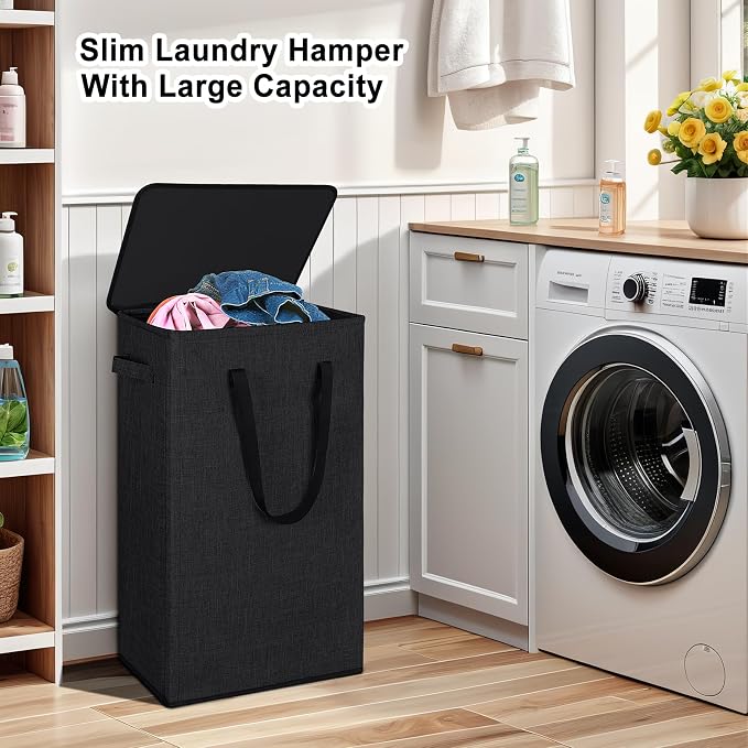 Odonata 75L Slim Laundry Hamper with Lid,Large Foldable Laundry Basket with Removable Bag and Handles Tall Collapsible Dirty Clothes Basket Great for Bedroom, Bathroom, Dorm, College,RV.(Black, 75L) - Image 4