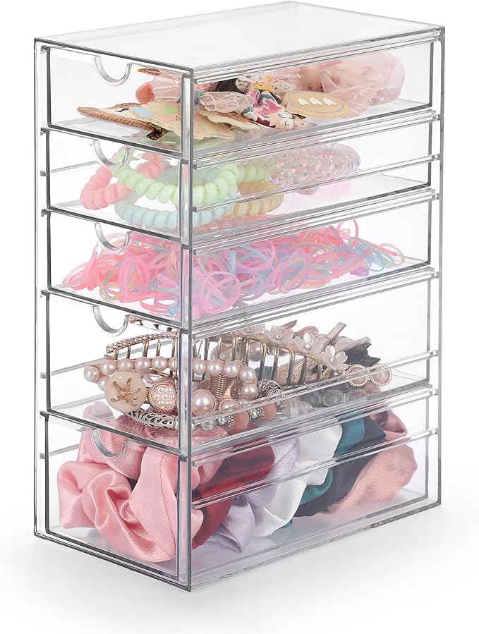 Hipiwe 5-Drawers Plastic Storage Organizer, Clear Hair Accessories Organizer with Large Capacity for Bathroom, Dresser, Cosmetic Hair Tie Container for Girls Women - Image 9
