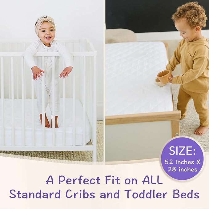 Crib Mattress Protector Pad 2 Pack - Waterproof & Noiseless, Ultra-Soft Breathable Mattress Cover for Baby Cribs and Toddler Beds, Highly Absorbent Fitted and Dryer Safe