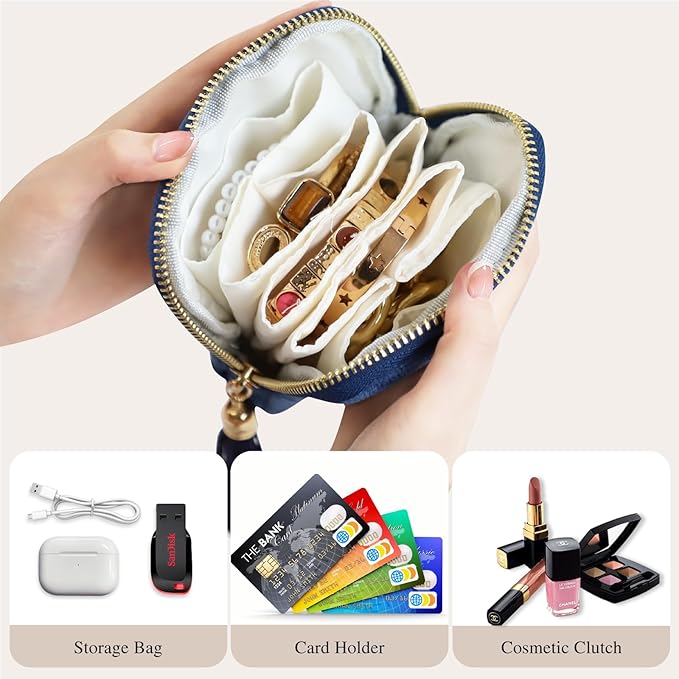 Stratalife Travel Jewelry Case Organizer for Women Wedding Gift Portable Jewelry Box with Small Pouches for Healing Crystal Bracelets, Necklace Bangles Storage Ring Holder, Blue Tassel - Image 4