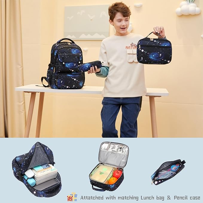 Galaxy-Print School-Bag Backpack for Boys Middle-School Elementary Bookbag