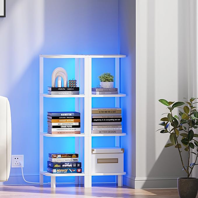 TUTOTAK Corner Shelf, 4-Tier Corner Bookshelf for Small Space, Narrow Display Corner Shelf Stand with Storage Rack, for Living Room, Bedroom, White BS08BW004L - Image 7