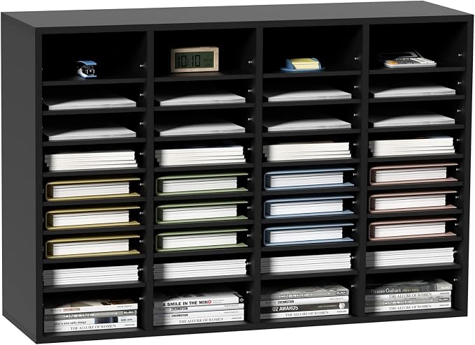 VEVOR Wood Literature Organizer, 36 Compartments, Mailboxes Slot with Removable Shelves, File Sorter for Office, Home, Classroom, or Mailrooms Organization, Black by VEVOR