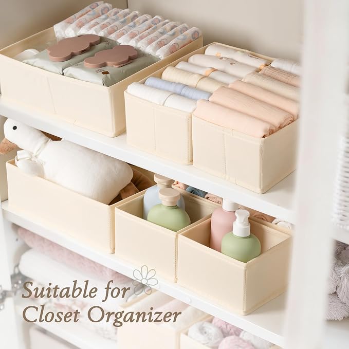 Criusia Drawer Organizer 18-Piece Set, Dresser Organizer for Baby Clothes, Foldable Closet Storage & Drawer Dividers for Underwear, Socks, Nursery (Beige) - Image 6
