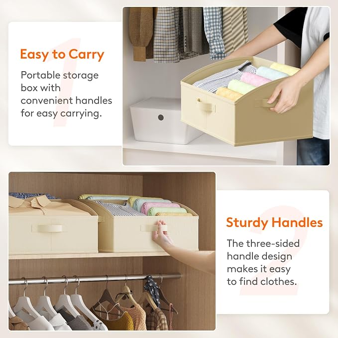 Lifewit Trapezoid Closet Storage Bins for Shelf, 6 Packs Non-woven Closet Organizer Baskets with Handles, Foldable Clothes Containers Boxes for Clothing, Book, Purse, 19L, Large, Beige - Image 4