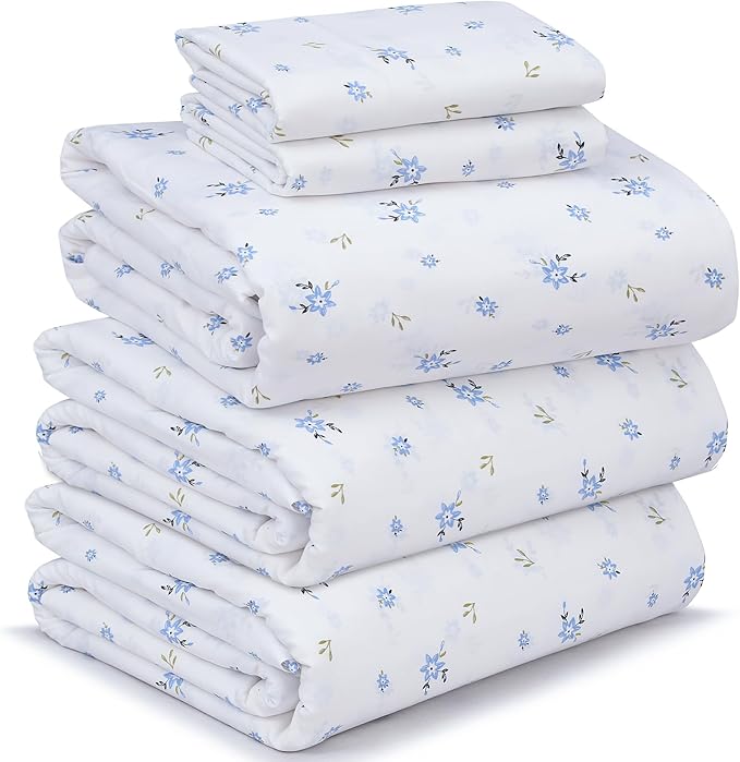RUVANTI 100% Cotton Sheets – Split King Size Percale Bedding, Cooling & Breathable Floral Design, Durable with a Crisp, Soft & Comfortable Feel, 16" Deep Pocket, 5-Piece Set, Phulkari