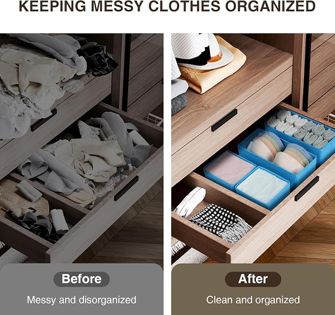 DIMJ Drawer Organizers - Set of 4 Fabric Closet Organizers and Storage, Drawer Dividers for Baby Clothes, Socks, Belt, Tie (Blue) - Image 4