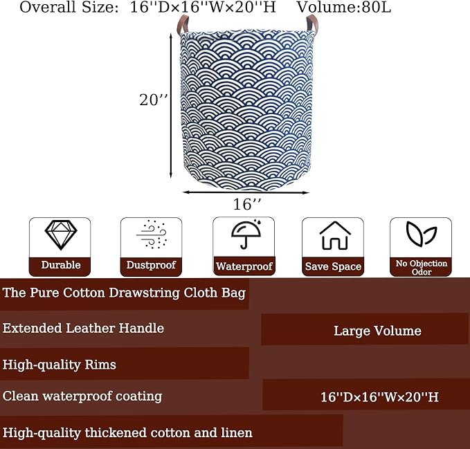 Waterproof Laundry Hamper Collapsible Laundry Basket Leather Handle Laundry Bag Large Clothes Storage Toy Organization for Bathroom Bedroom Laundryroom College Dorms (951-Satisfied laundry hampers) - Image 2