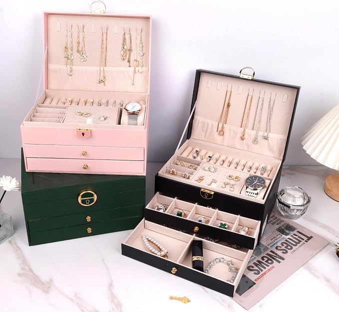 Jewelry Organizer Box PU Leather Double-Layer Pull-Out Drawer & Multiple Compartments - Premium Jewelry Storage for Necklaces, Rings, Bracelets - Nice Christmas Gift for Women, Men - Image 5
