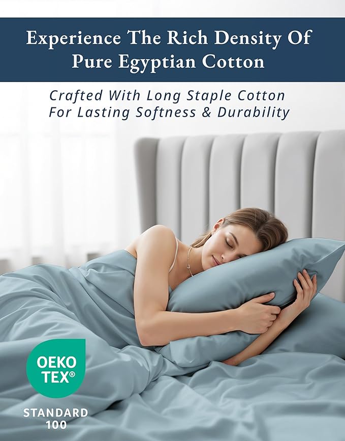 100% Egyptian Cotton King Size Sheets- Naturally Breathable & Durable Winter Comfort, Ultra-Soft Hotel Comfort with 15" Deep Pocket King Sheet Set, Silky Sateen Weave Luxury You Can Feel- French Blue