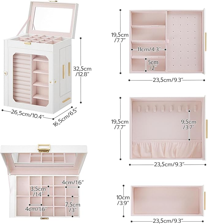 HOOBRO Jewelry Box with Mirror, Travel Jewelry Organizer with Glass Window, Jewelry Storage Case, Vertical Storage, Gift for Loved Ones, for Earrings, Rings, Necklaces, Bracelets, White WT03JB04G2 - Image 8