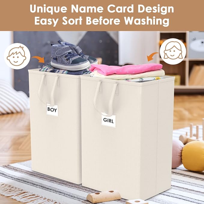 75L Large Laundry Hamper with Handles, Dirty Clothes Hamper for Bedroom Waterproof, Freestanding Tall Laundry Basket Waterproof, Hamper for Bedroom, Bathroom, Dorm, Toys Storage(Ivory） - Image 4