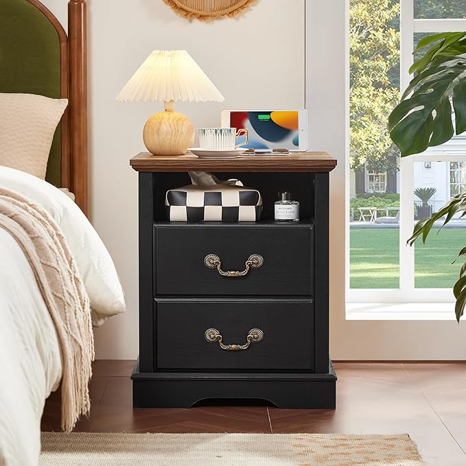 Farmhouse Dressers & Night Stand Set of 4,54" Wide 7 Drawer Dresser & 45" Tall Chest of Drawers, 18" Wide 2 Drawers End Table with Charging Station Set of 2,Furniture Dresser Sets for Home