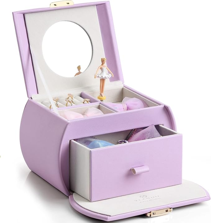 VLANDO Kids Musical Jewelry Box for Girls with Drawer, Music Box with Ballerina and Stickers for Birthday Bedroom Decor, Gifts for Girls Kids Christmas Thanksgiving Gifts 2024 - Purple by VLANDO