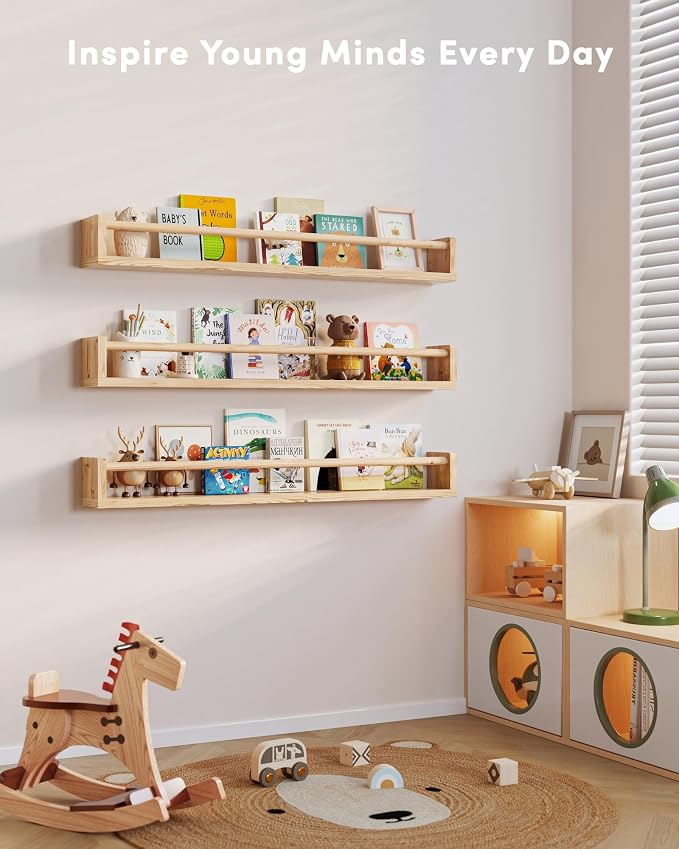 G&W Gruwald Nursery Book Shelves, Set of 3, Wall Bookshelf, Book Shelf for Kids Rooms, Wall Book Shelves for Bedroom Kids, Floating Shelf, Nursery Decor (Wood, 36 Inches) - Image 4