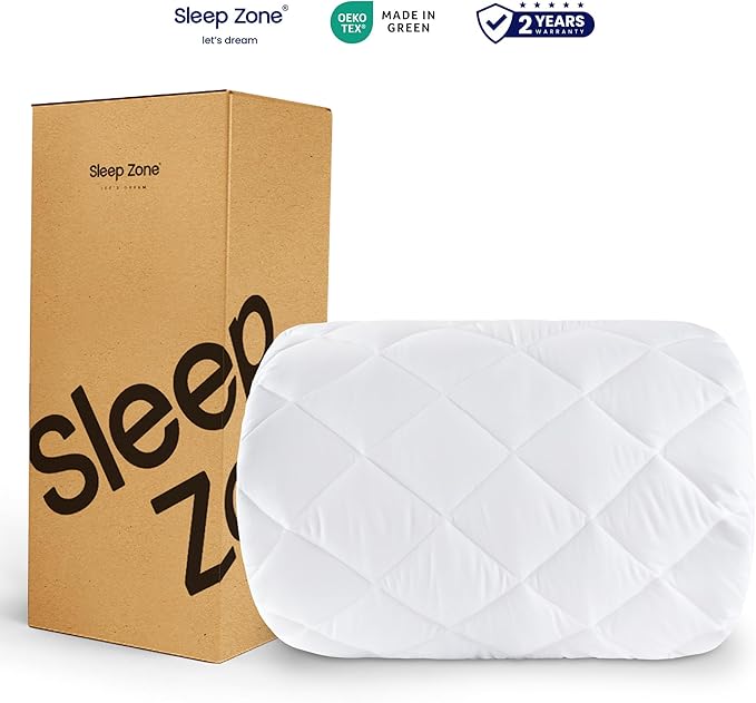 SLEEP ZONE Twin XL Mattress Pad, Breathable and Noiseless Mattress Cover, Quilted Fitted Mattress Protector with Deep Pocket, Machine Washable Mattress Topper (White, Twin XL)