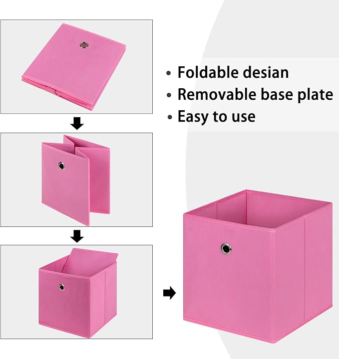Foldable Storage Cubes Bins ,11 Inch Cloth Storage Cube Fabric Storage Box Cubes Organizer Baskets with Handles for Home Organizer Set of 6 (Pink) - Image 6