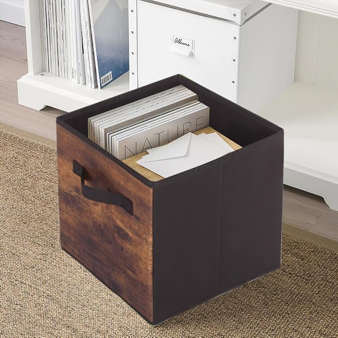 ShellKingdom Storage Bins, Foldable Fabric Storage Cubes And Cloth Storage Organizer Drawer For Closet And Toys Storage, 6 Pack (Retro Wood Pattern) - Image 7