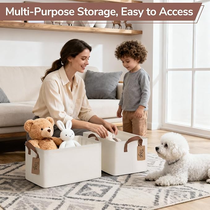 CHICVITA 4 Pack Storage Baskets for Shelves, Collapsible Fabric Closet Baskets for Organizing, Shelf Bins with Metal Frame, Clothes Towel Organizer for Closet, 14.8" x 10.3" x 8.3", Beige - Image 6