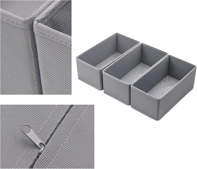 Small Foldable Fabric Drawer Organizer 3-Pack - 11“ Breathable Closet & Dresser Storage Bins for Socks, Underwear, Bras & Baby Clothes, Gray - Image 3
