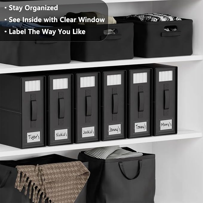 SheetCube Bed Sheet Organizers and Storage 6 Pack, Foldable Linen Closet Organizer with Window and Label, Bedding Folder Storage Box Container for Blanket, Duvet Cover Set, Bed Sheet Set - Black - Image 2
