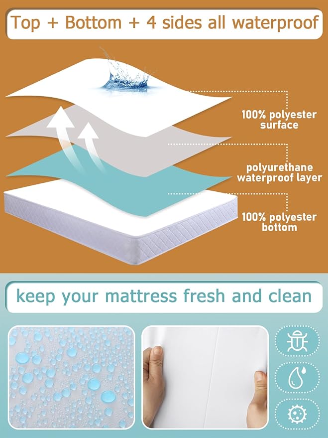 Bedecor Zippered King Mattress Protector Cover for 16"-18" Depth Mattress,Fully Encased Liquid Proof Urine Pee Protection Breathable Smooth Incontinence Pet Baby Potty Training