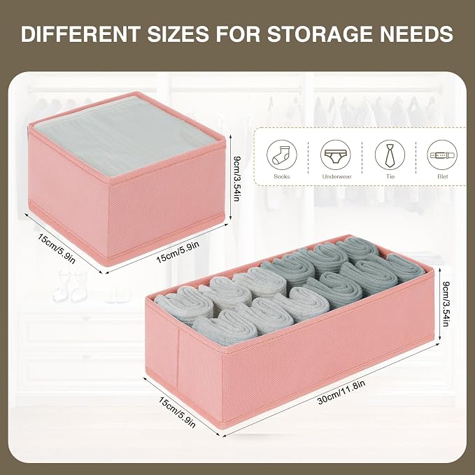 DIMJ Drawer Organizers for Clothing, Set of 4 Dresser Drawer Organizers, Fabric Closet Organizers and Storage, Drawer Dividers for Baby Clothes, Socks, Belt, Tie (Pink) - Image 2