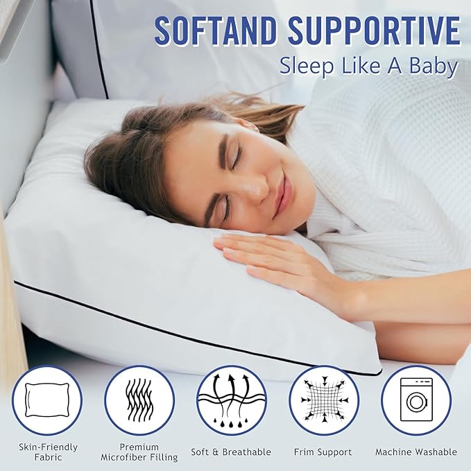 Vorouhals Hotel Collection Bed Pillows for Sleeping 4 Pack Queen Size Cooling Pillows Set of 4 for Back, Stomach or Side Sleepers, Super Soft Down Alternative Microfiber Filled Pillows