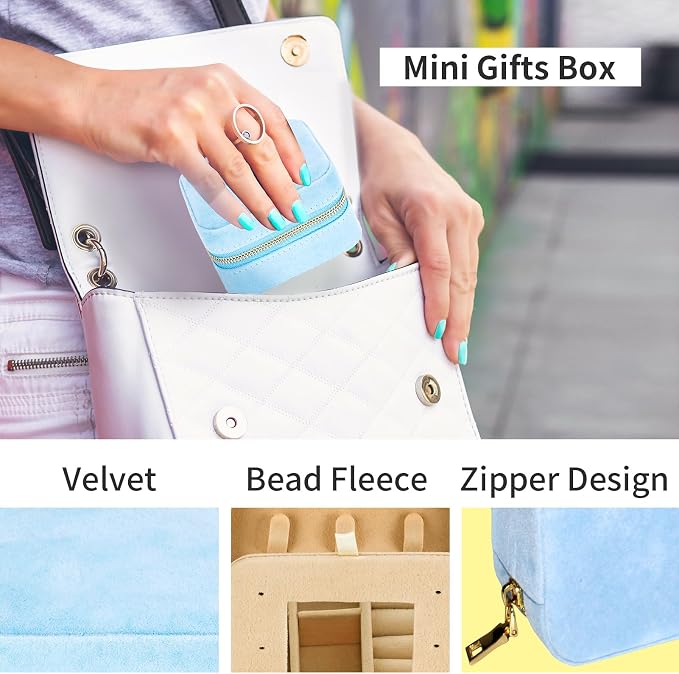 Smileshe Travel Jewelry Box with Mirror, Velvet Mini Case for Women Girls, Small Portable Gifts Organizer Boxes for Rings, Earrings, Necklaces, Bracelets - Image 6