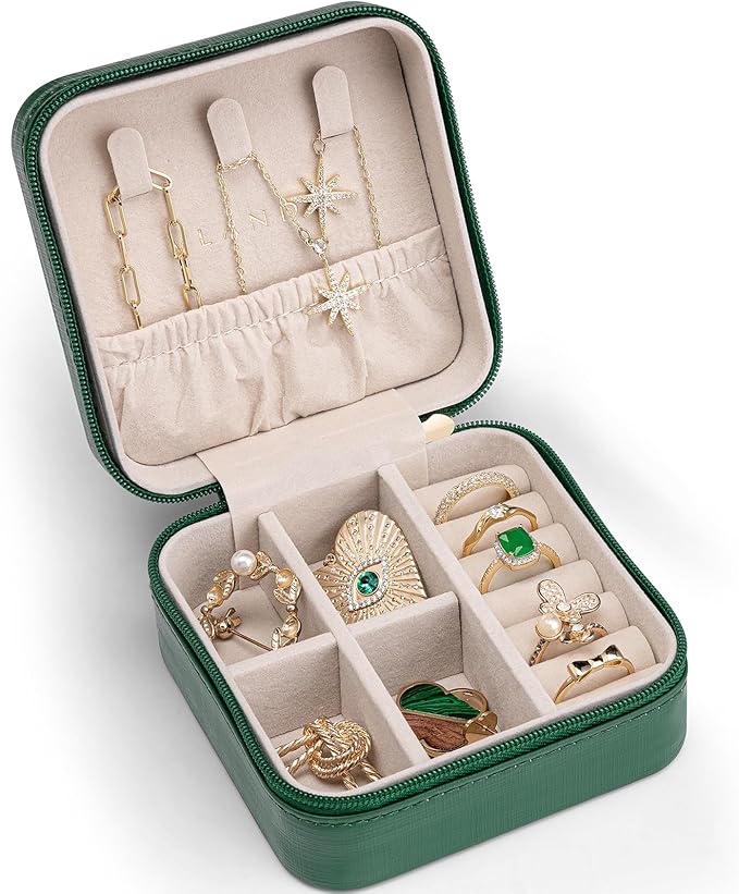 VLANDO Small Travel Jewelry Box Organizer - Girls Women Gift Rings Earrings Necklaces Jewelry Storage Display Case Dark Green by VLANDO