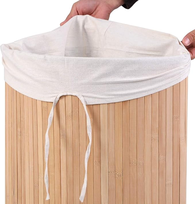 GOFLAME Corner Bamboo Laundry Hamper with Lid and Removable Liner, Washing Clothes Basket Storage Bin with Handle, Suitable for Bedroom, Bathroom, Laundry (Natural) - Image 6