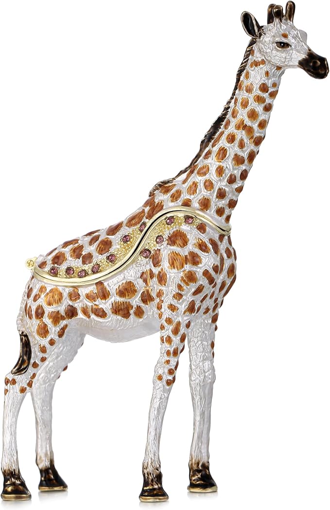 Hand Painted Animal Trinket Box for Home Decor, Hinged Jewelry Organizer Storage, Unique Personalized Collectible Keepsake Figurine Handmade Decorative Ornament Gifts (Giraffe) by AzurtLCX