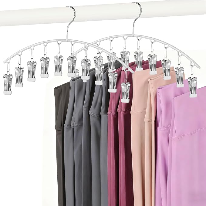 Legging Hangers for Closet Organizer, Hat Hangers for Closet 2 Pack with 10 Clips Holds 20 Leggings, Legging Hanger, Pants Storage Organizer Suitable for Socks, Panties, Underwear, Pants (White) by Arkeiliy