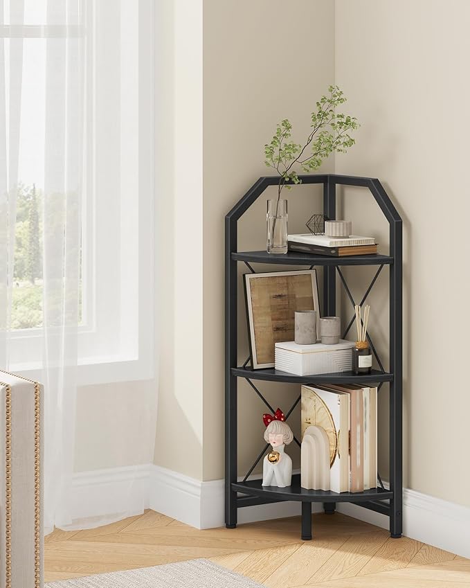 CHOEZON 3-Tier Corner Shelf, Industrial Corner Bookshelf, 35.4" Storage Stand, Plant Stand Display Shelf, Bookcase for Bedroom, Living Room, Home Office, Black TCJ03BB ﻿ by Choezon