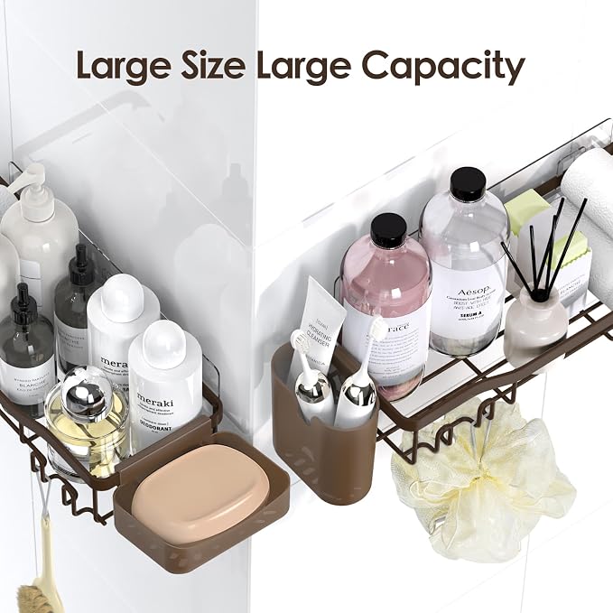 NESOMI Shower Caddy Adhesive Shower Organizer 8-Pack, Rustproof Stainless Steel Bathroom Shelves, Large Capacity No-Drill Rack Storage Accessories with Soap Dish Toothbrush Holder Hooks - Image 9