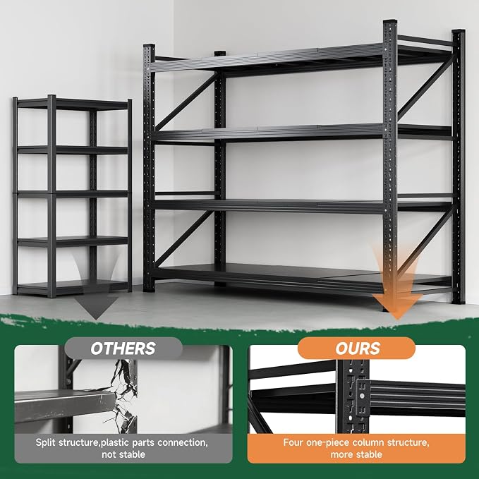 Letaya 71.3" W Metal Storage Shelves,5000LBS Heavy Duty Garage Shelving Units, 4 Tier Adjustable Utility Rack Shelf,Large Industrial Shelves,for Shop,Warehouse,Black (71.3" W x 24" D x 70" H) - Image 9