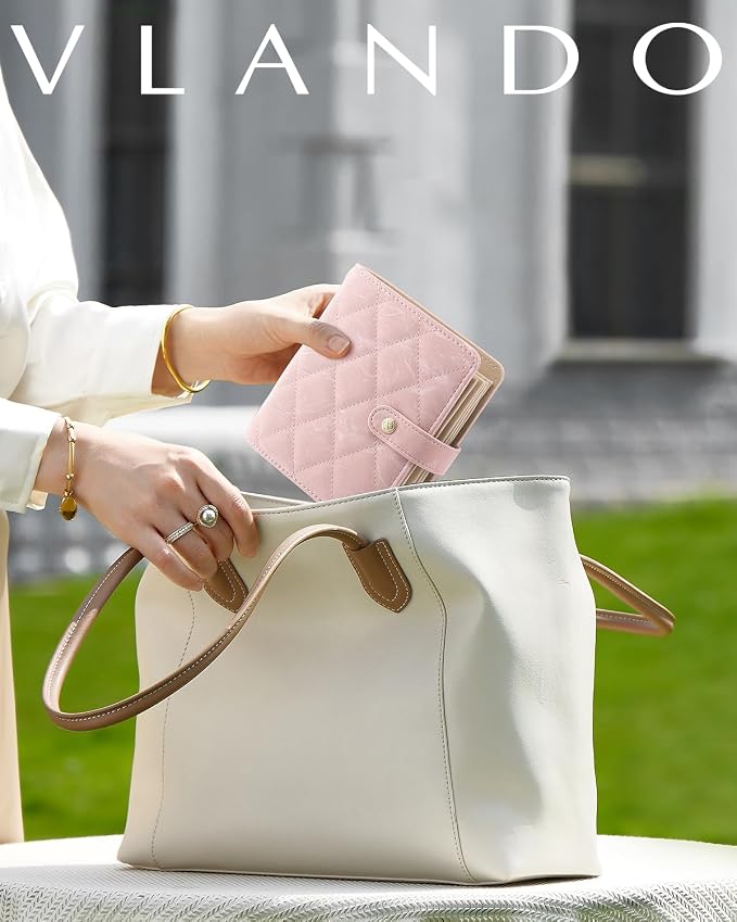 VLANDO Travel Jewelry Organizer Case,Gifts for Women,Portable Jewelry Storage Book Ring Binder with Clear Zipper Velvet Pouch Bag for Traveling,Rings,Necklace,Earrings,Bracelets,Brooches-Sand Pink - Image 2