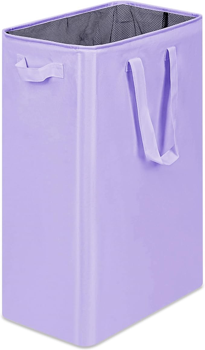efluky Slim Laundry Basket, Narrow Laundry Hamper with Handles, Collapsible Dirty Clothes Hamper, Tall Laundry Bin for Laundry Room, Dorm and Bedroom, 19.8 Gallon (75L) Light Purple by efluky