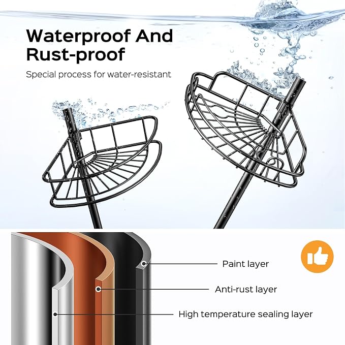 HAMITOR Corner Shower Caddy Tension Pole: 4-Tier Rust-Resistant Adjustable Bathroom Organizer Shelves - 47-121 Inch No-Drill Quick Installation - Space-Saving Storage for Renters Families - Black - Image 2