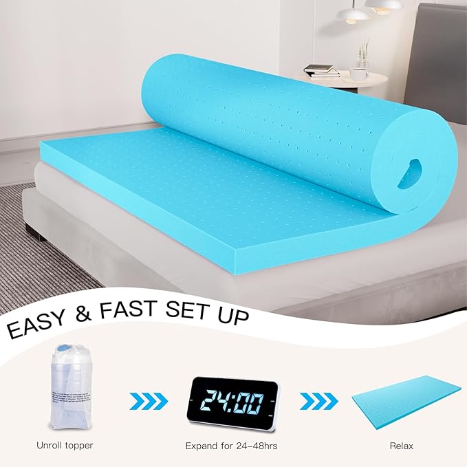 Airensky Memory Foam Mattress Topper Queen, Cooling Gel Infused High Density Topper with Removable Washable Cover, Bed Topper for Pressure Relief Back Pain, CertiPUR-US Certified, 2 Inch, 60"x80"