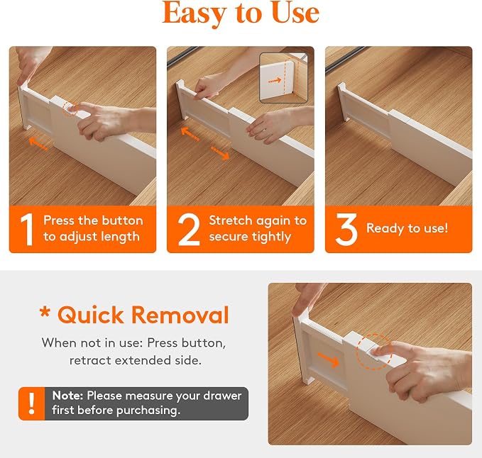 Lifewit 6 Pack 5" High Drawer Dividers 34-56cm/13.5-22" Adjustable Drawer Organizer for Clothes/Utensils, Expandable Drawer Separator in Dresser/Kitchen/Bedroom/Office Organization & Storage White - Image 3