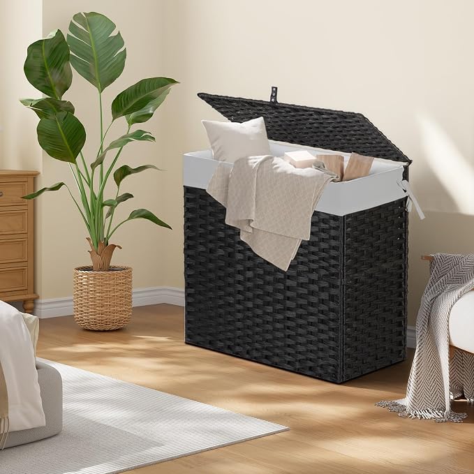 Greenstell Laundry Hamper with Lid, 125L Wicker Laundry Baskets with 2 Removable Liner Bags & 5 Mesh Laundry Bags, Handwoven Rattan Clothes Hamper with Handles for Clothes in Bathroom, Bedroom - Image 2