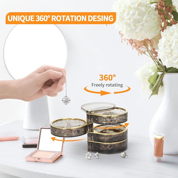 LETURE 4-Layers Rotatable Jewelry Organizer Storage Box, Clear Jewelry Holder Case for Ring Earring Necklaces Bracelets Makeup Hair Accessories - Image 4