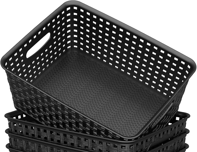 WYT Woven Storage Organizer Basket, 6-Pack Black Plastic Weave Baskets, 10.1 x 7.55 x 4.1 - Image 4