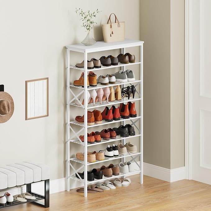 YATINEY 8 Tier Shoe Rack, Shoe Storage Organizer, Large Capacity Shoe Shelf Holds 32 Pairs of Shoes, Sturdy and Stable, for Entryway, Hallway, Closet, Dorm Room, White SS08WW - Image 2